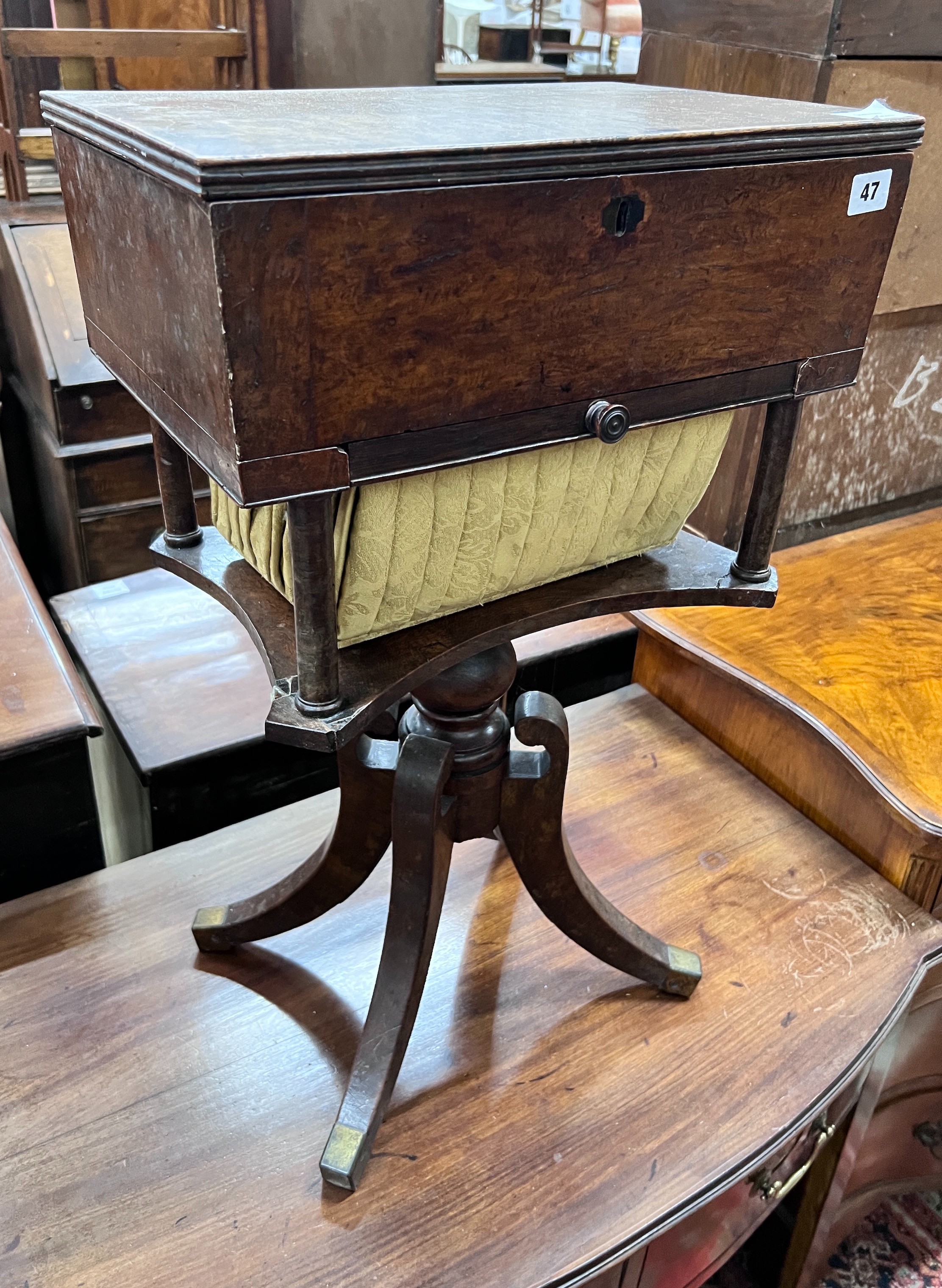 An early 19th century provincial work table, width 43cm, depth 29cm, height 72cm *Please note the sale commences at 9am.